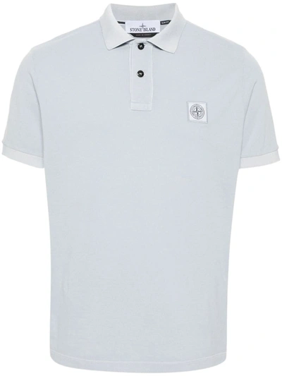 Shop Stone Island Logo Cotton Polo Shirt In Clear Blue