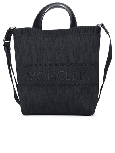 Shop Moncler Logo Embroidered Knit Tote Bag In Black