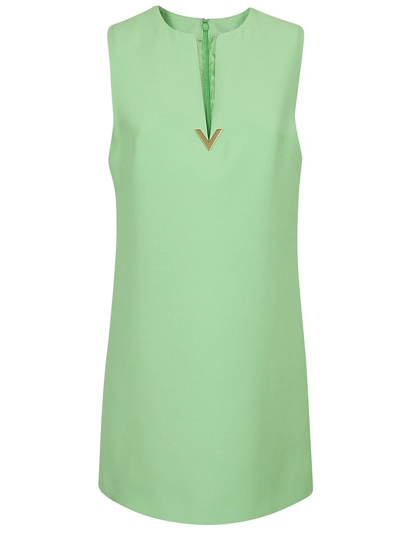 Shop Valentino Logo Plaque Sleeveless Dress In Green