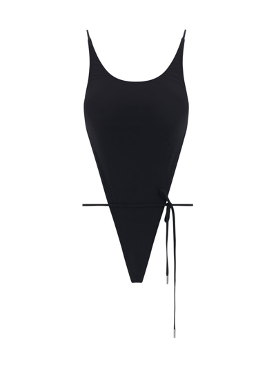 Shop Saint Laurent Drawstring Backless Swimsuit In Black
