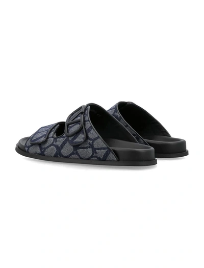 Shop Valentino Garavani Vlogo Toile Sandal In Blue/black