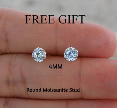 Pre-owned Nsg Studded Men's 12mmx22" Genuine Moissanite Cuban Necklace 925 Silver Free Stud In White