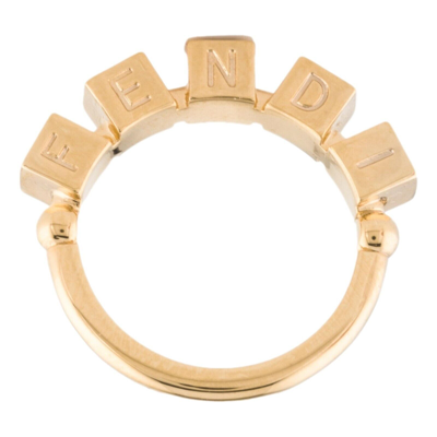 Pre-owned Fendi Graphy Letters Gold Metal Ring Size Small