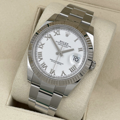 Pre-owned Rolex Datejust 41 White Dial 126334 Gold Fluted Bezel On Oyster 2023 Unworn
