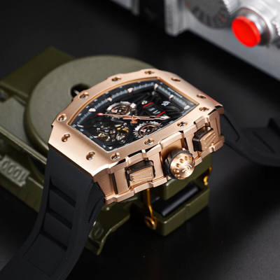 Pre-owned Reef Tiger Men Automatic Watch Mechanical Tonneau Case Multi Dial Luminous Month