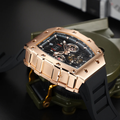 Pre-owned Reef Tiger Men Automatic Watch Mechanical Tonneau Case Multi Dial Luminous Month