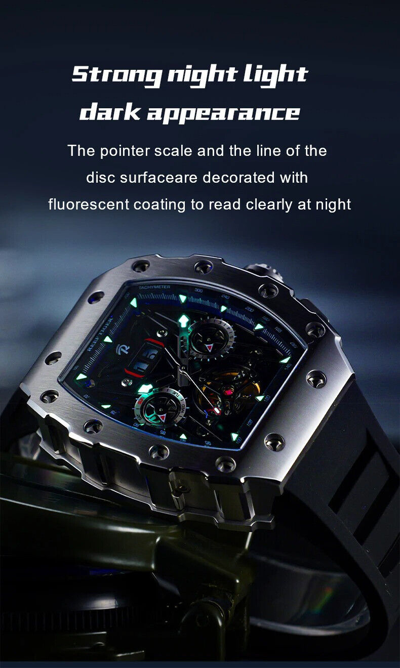 Pre-owned Reef Tiger Men Automatic Watch Mechanical Tonneau Case Multi Dial Luminous Month