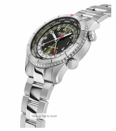 Pre-owned Alpina Startimer Pilot Worldtimer Stainless Steel Swiss Quartz Men Al-255gr4s26b