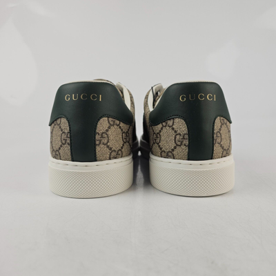 Pre-owned Gucci Ace Men's Gg Print Ebony Beige/green Sneakers