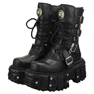 Pre-owned New Rock Rock Punk And Rock Unisex Black Platform Boots - 10 Us In Gray