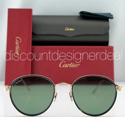 Pre-owned Cartier Round Sunglasses Ct0250s 002 Gold Havana Frame Green Polarized Lens 51mm