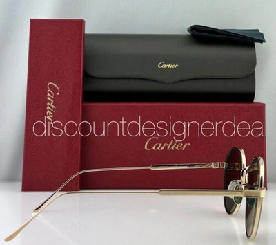 CARTIER Pre-owned Round Sunglasses Ct0250s 002 Gold Havana Frame Green Polarized Lens 51mm