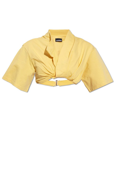 Shop Jacquemus Wrap Cropped Top In Yellow