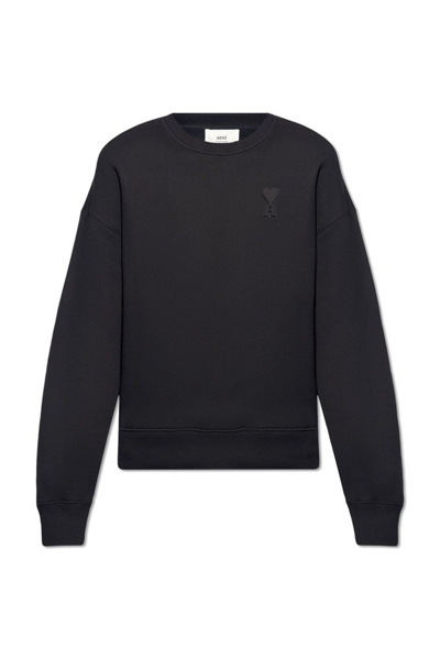 Shop Ami Alexandre Mattiussi Ami Paris Ami De Coeur Logo Embossed Crewneck Sweatshirt In Black