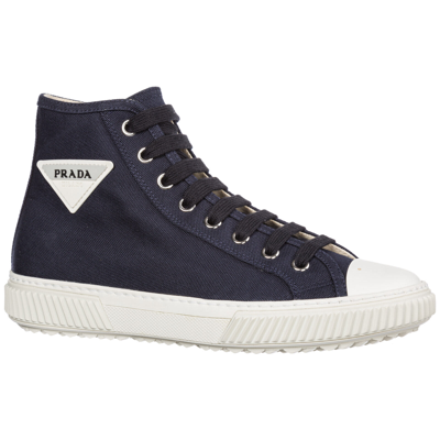 Pre-owned Prada High-top Sneakers Men 4t3306_3ojt_f0216 Cotton Logo Detail Shoes In Blue
