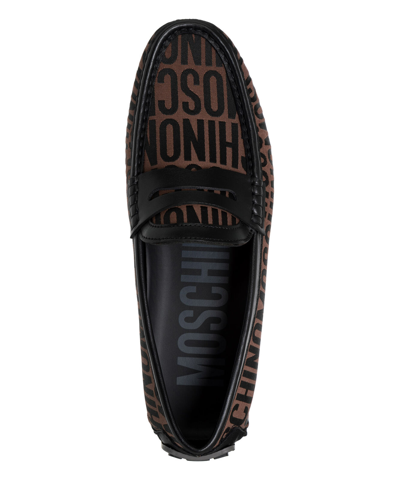 Pre-owned Moschino Moccasins Men Logo Mm10040g1h10130a Brown Leather Shoes Loafer Slipper