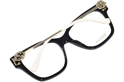 Pre-owned Gucci Gg1204o 001 Eyeglasses Frame Women's Black/gold Full Rim Square Shape 55mm In Demo