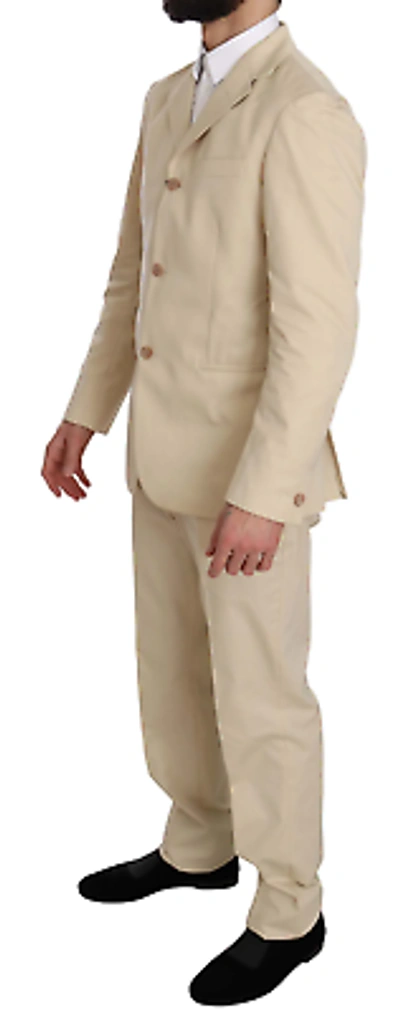 Pre-owned Romeo Gigli Two Piece 3 Button Beige Cotton Solid Suit