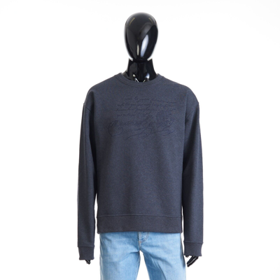 Pre-owned Berluti 1110$ Embroidered Scritto Sweatshirt - Dark Grey Melange, Fleece Cotton