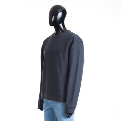 Pre-owned Berluti 1110$ Embroidered Scritto Sweatshirt - Dark Grey Melange, Fleece Cotton