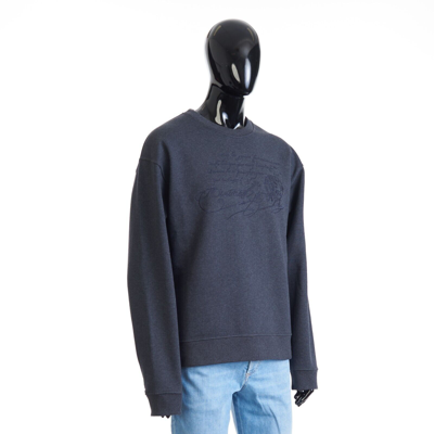 Pre-owned Berluti 1110$ Embroidered Scritto Sweatshirt - Dark Grey Melange, Fleece Cotton