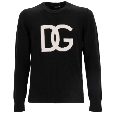 Pre-owned Dolce & Gabbana Dg Logo Virgin Wool Sweater Sweatshirt Black White 13482
