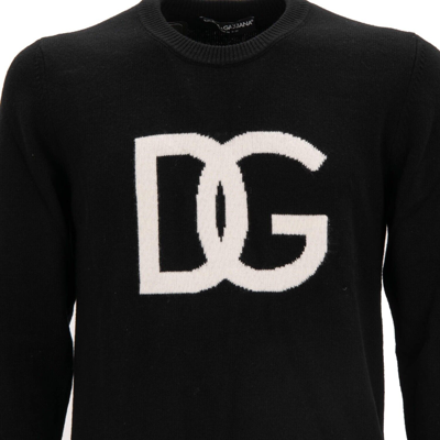 Pre-owned Dolce & Gabbana Dg Logo Virgin Wool Sweater Sweatshirt Black White 13482