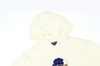 Pre-owned Polo Ralph Lauren Wool Hooded Polo Bear Sweater - Cream With Preppy Bear Skiier In White
