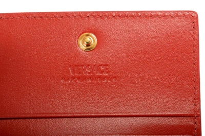 Pre-owned Versace Unisex Red Leather Logo Card Case