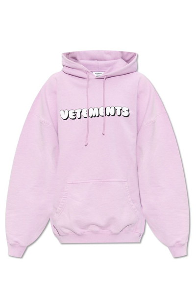 Shop Vetements Logo Printed Drawstring Hoodie In Pink