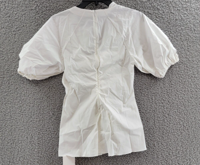 Pre-owned Rosetta Getty Twist Front Top Women's 6 White V-neck Short Puff Sleeve Back Zip