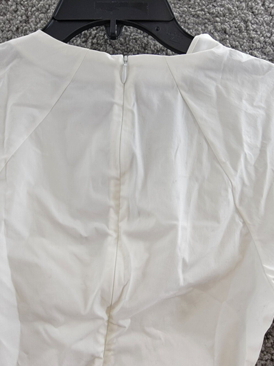 Pre-owned Rosetta Getty Twist Front Top Women's 6 White V-neck Short Puff Sleeve Back Zip