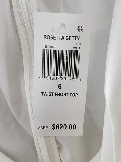 Pre-owned Rosetta Getty Twist Front Top Women's 6 White V-neck Short Puff Sleeve Back Zip