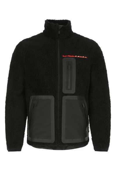 Shop Prada Fleece Technical Jacket In Black