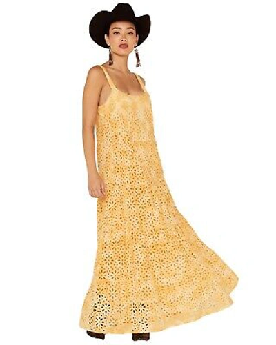 Pre-owned Jen's Pirate Booty Women's Flower Power Eyelet Lace Maxi Dress - Ssp22-18 Gold