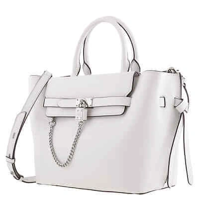 Pre-owned Michael Kors Optic White Leather Large Hamilton Legacy Belted Satchel