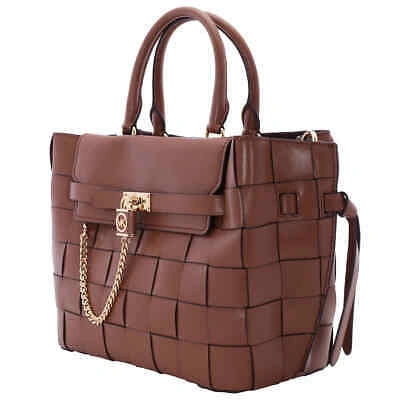 Pre-owned Michael Kors Luggage Large Woven Hamilton Legacy Belted Satchel 30s3g9hs7l-230