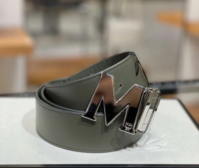 Pre-owned Mcm Men Sea Turtle M Logo Buckle Monogram Reversible Leather Belt One Size