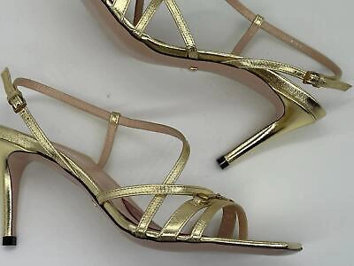 Pre-owned Gucci Victoria Classic Strappy Horsebit Leather Heels Sandals Shoes Platino $890