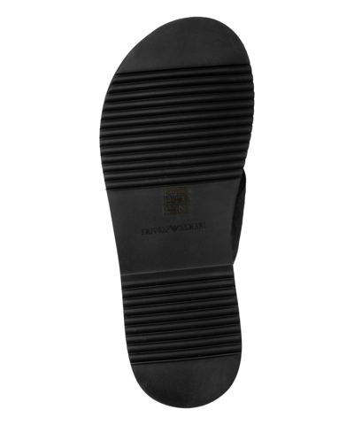 Pre-owned Emporio Armani Flip Flops Men X4q003xn788k001 Black Leather Logo Detail Slides