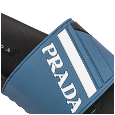 Pre-owned Prada Slides Men Logo 4x3204_b4o_f0148 Aviazione + Bianco Detail Rubber In Blue