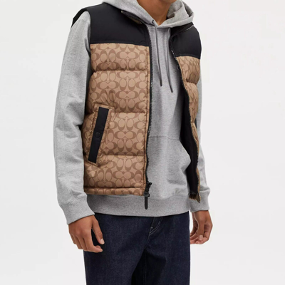 Pre-owned Coach $400  Limited Edition Vest Men's Size Xl- 2xl Logo Multicolor In Khaki Signature