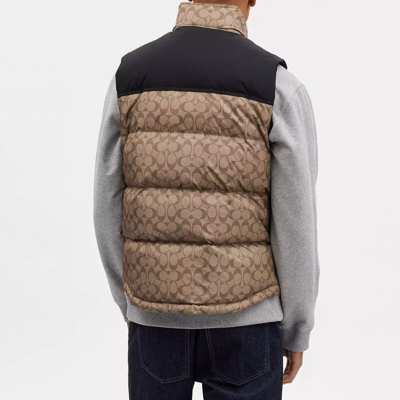 Pre-owned Coach $400  Limited Edition Vest Men's Size Xl- 2xl Logo Multicolor In Khaki Signature