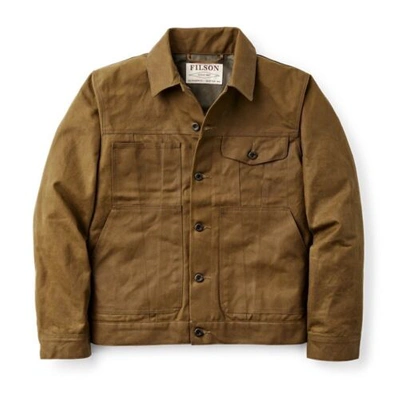Pre-owned Filson Men's  Tin Cloth Short Lined Cruiser Jacket - Size Large Dark Tan In Brown