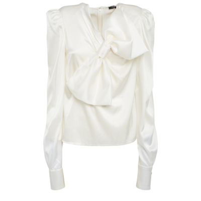 Shop Balmain A Large Bow Embellished Top In White