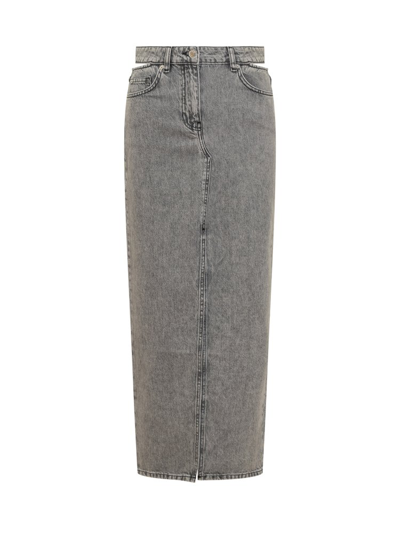 Shop Iro Finji Denim Midi Skirt In Grey