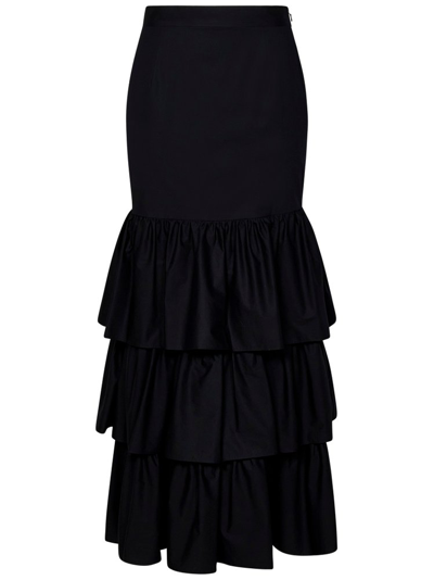 Shop Moschino Ruffled Layered Midi Skirt In Black