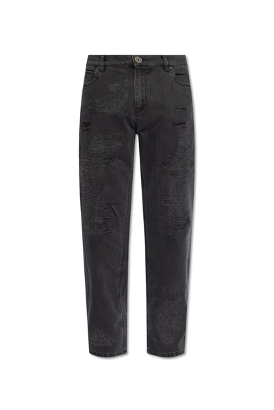 Shop Balmain Straight Leg Cargo Jeans In Grey