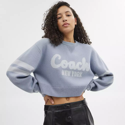 Shop Coach Cropped  Sweater In Blue