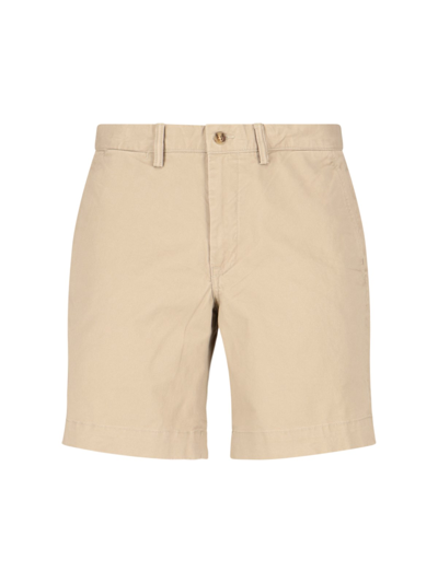 Shop Polo Ralph Lauren Logo Embroidery Shorts In Taupe